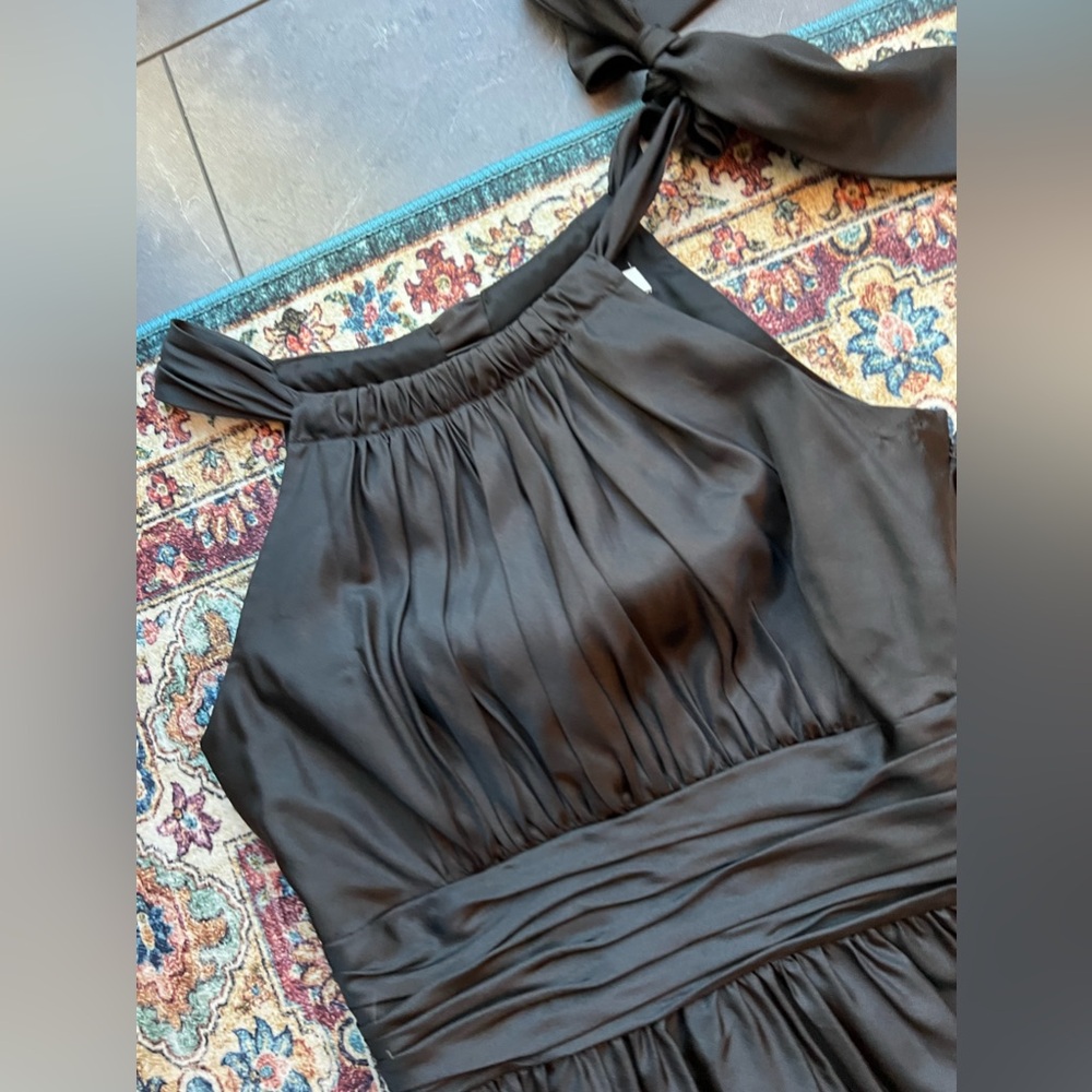 EUC Black silk White House Black Market midi halter bow detail dress, size 2 - Picture 2 of 8